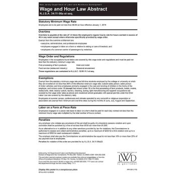 New Jersey Wage Order #1 Poster