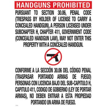 Texas Concealed Carry Sign (30.06)